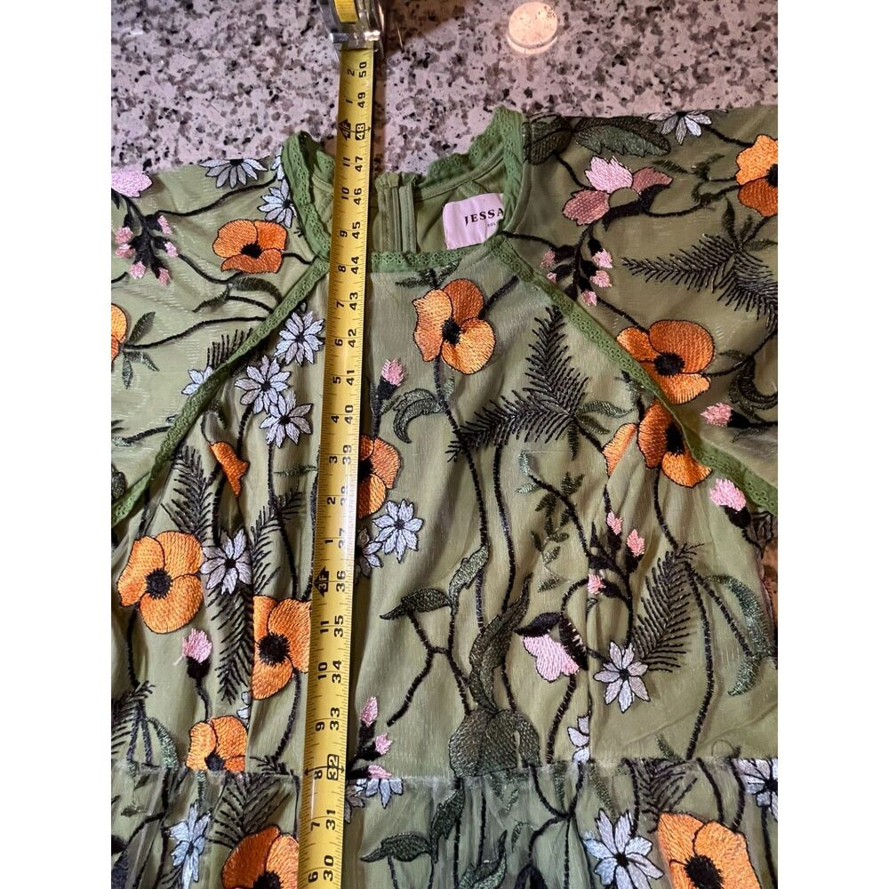 Womens JessaKae Floral Embroidered Mesh Midi Dress Green Orange Size L - Picture 11 of 15
